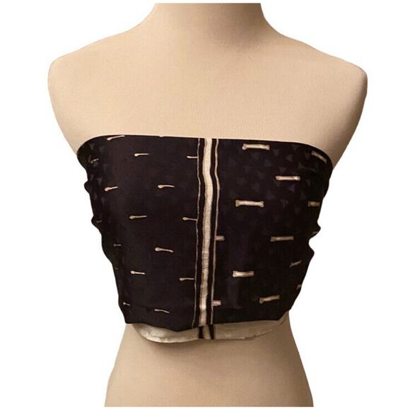 Vintage Large Silk Scarf Cream Black Gold Geometric Hand Rolled Edges 33” x 55" - Picture 9 of 9